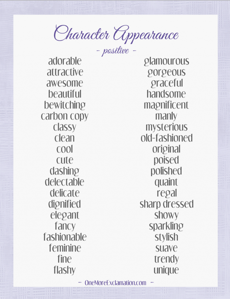 Character Positive Appearance Traits List