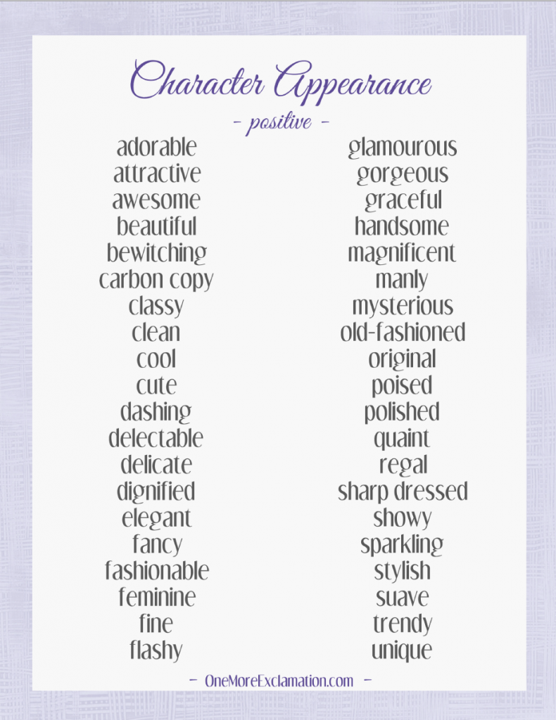 Character Positive Appearance Traits List