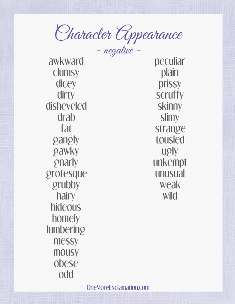Character Negative Appearance Traits List